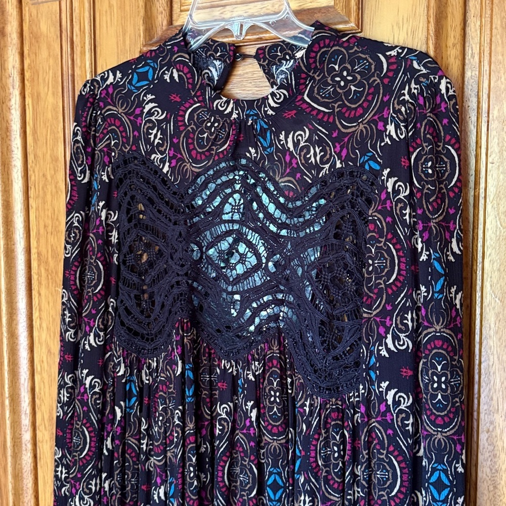 Free People Bohemian Paisley Fall Dress with Lace Detail NWT - Picture 5 of 11